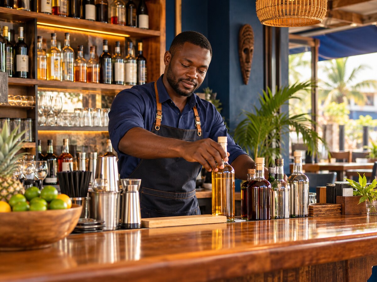 Propriétaire préparant son bar avant l’ouverture